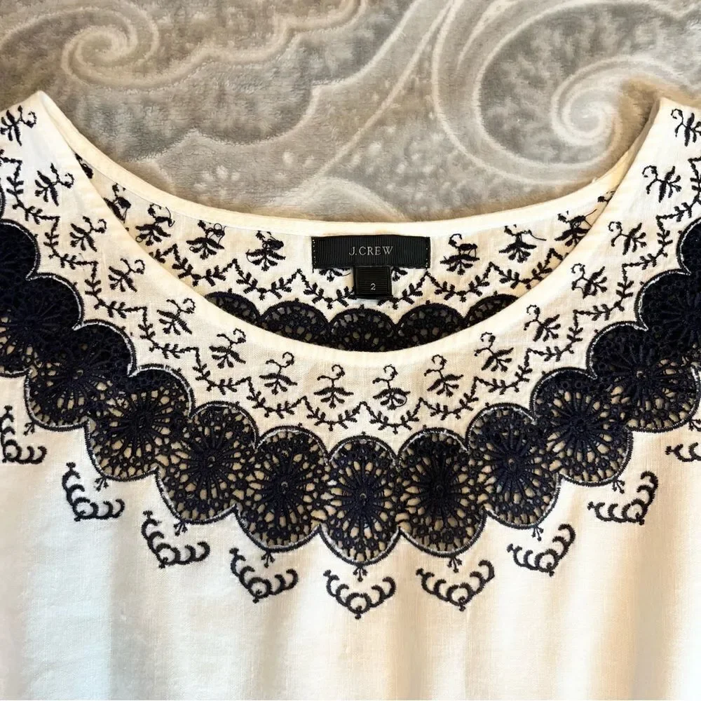 J. Crew Linen Embroidered Scallop Dress